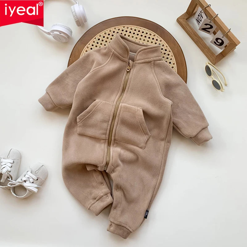 Baby Rompers Fleece - Soft Cotton Polyester Infant Jumpsuit With Zipper Closure - ZOOMNSTORE