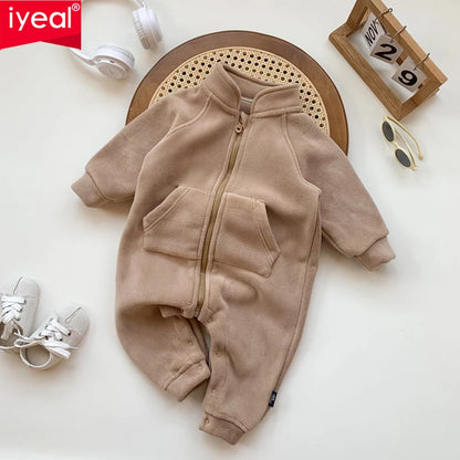 Baby Rompers Fleece - Soft Cotton Polyester Infant Jumpsuit With Zipper Closure - ZOOMNSTORE
