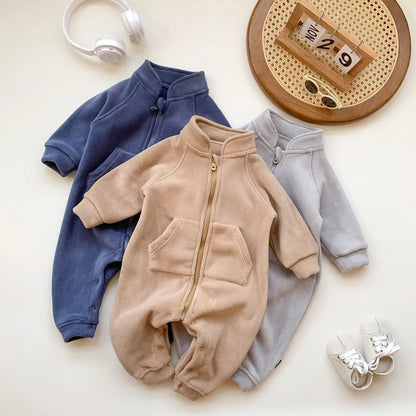 Baby Rompers Fleece - Soft Cotton Polyester Infant Jumpsuit With Zipper Closure - ZOOMNSTORE