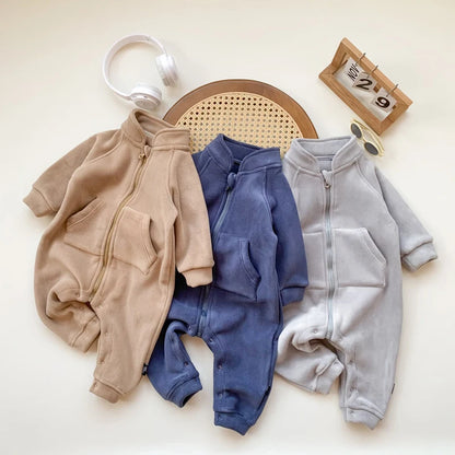 Baby Rompers Fleece - Soft Cotton Polyester Infant Jumpsuit With Zipper Closure - ZOOMNSTORE