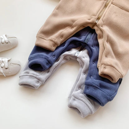 Baby Rompers Fleece - Soft Cotton Polyester Infant Jumpsuit With Zipper Closure - ZOOMNSTORE