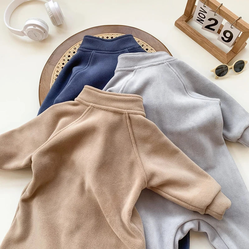 Baby Rompers Fleece - Soft Cotton Polyester Infant Jumpsuit With Zipper Closure - ZOOMNSTORE