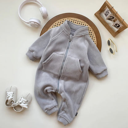 Baby Rompers Fleece - Soft Cotton Polyester Infant Jumpsuit With Zipper Closure - ZOOMNSTORE