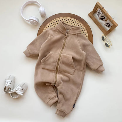 Baby Rompers Fleece - Soft Cotton Polyester Infant Jumpsuit With Zipper Closure - ZOOMNSTORE