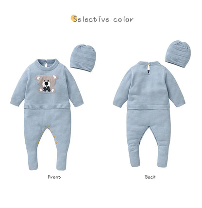 Baby Rompers Set - Newborn Knitted Long Sleeve Playsuit with Hat | Acrylic Winter Wear - ZOOMNSTORE