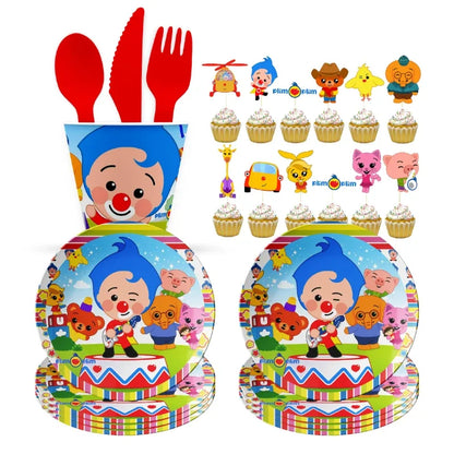 Cartoon Clown Baby Shower Party Set - Disposable Napkins Plates Cups Balloons Banner - ZOOMNSTORE