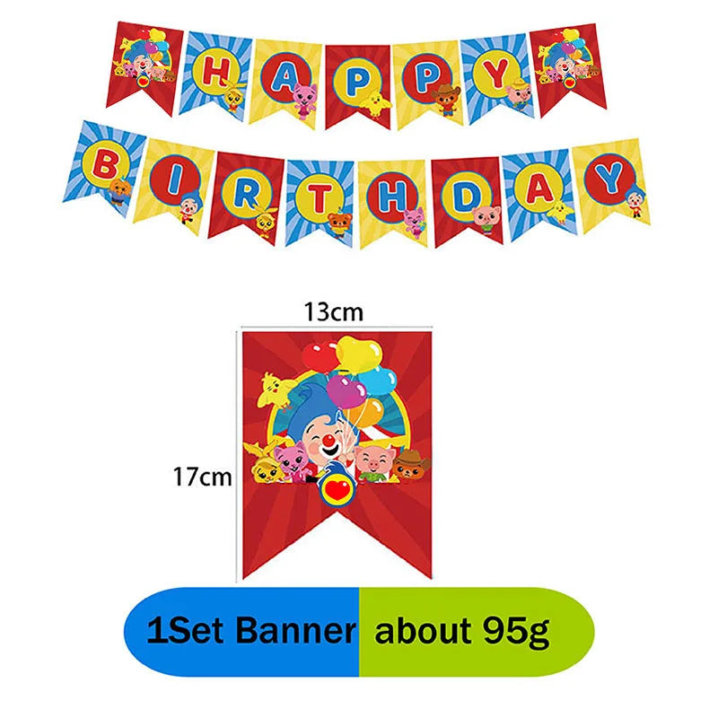 Cartoon Clown Baby Shower Party Set - Disposable Napkins Plates Cups Balloons Banner - ZOOMNSTORE