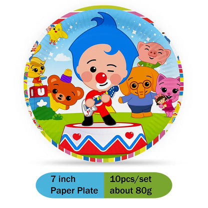 Cartoon Clown Baby Shower Party Set - Disposable Napkins Plates Cups Balloons Banner - ZOOMNSTORE