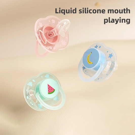 Baby Silicone Pacifier - Flat Head Infant Soother with Dust-Proof Lid & PP Handle - ZOOMNSTORE