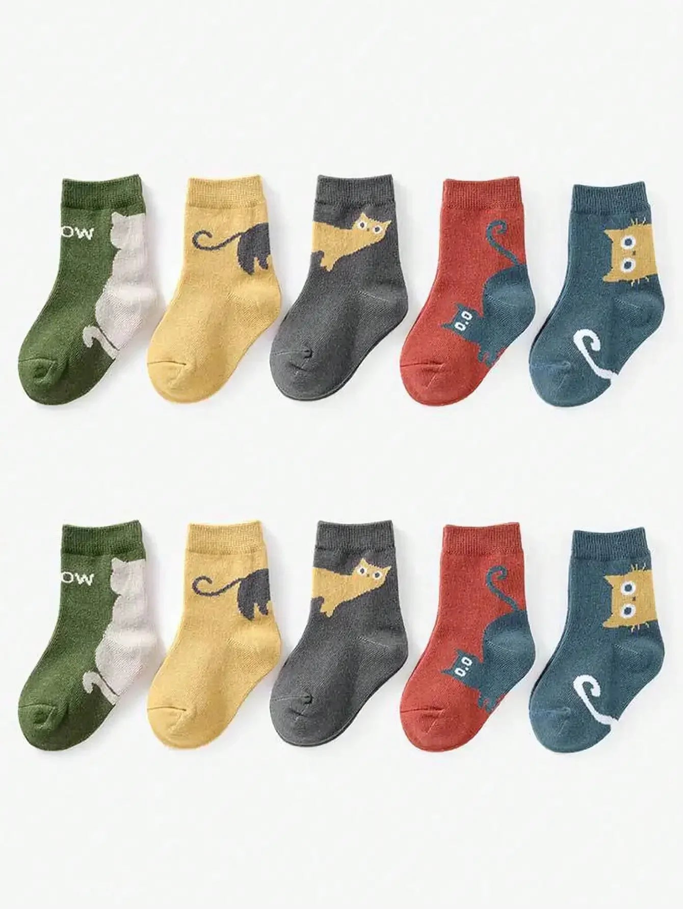 5 Pairs of Four-season Baby Socks Spring & Fall Cartoon Kitten Winter Mid-tube Socks Boys and Girls  Socks Toddler - ZOOMNSTORE