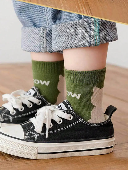 5 Pairs of Four-season Baby Socks Spring & Fall Cartoon Kitten Winter Mid-tube Socks Boys and Girls  Socks Toddler - ZOOMNSTORE