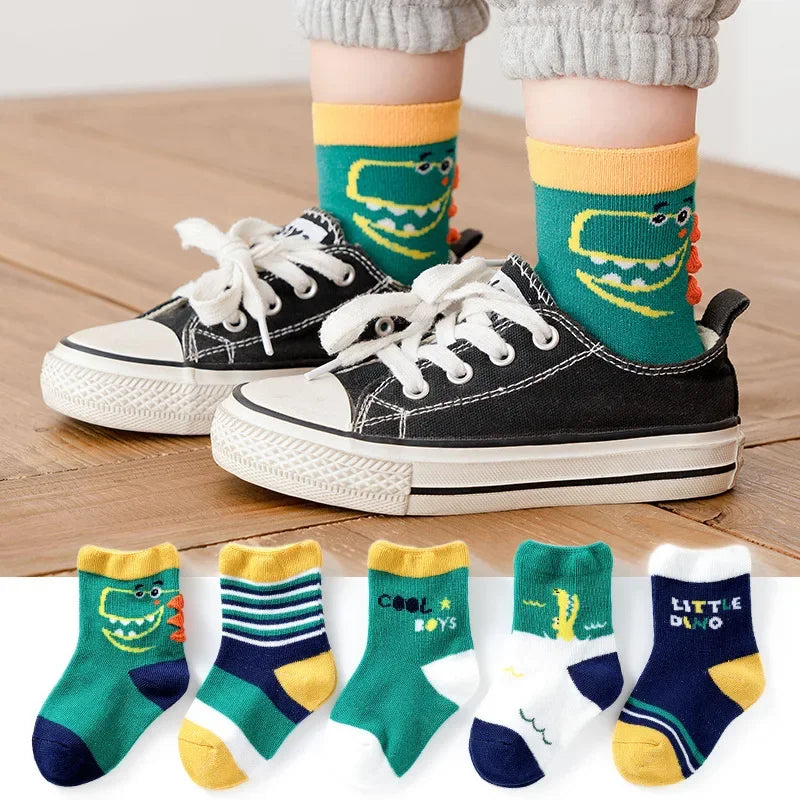 5 Pairs of Four-season Baby Socks Spring & Fall Cartoon Kitten Winter Mid-tube Socks Boys and Girls  Socks Toddler - ZOOMNSTORE