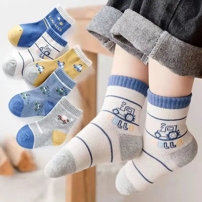 5 Pairs of Four-season Baby Socks Spring & Fall Cartoon Kitten Winter Mid-tube Socks Boys and Girls  Socks Toddler - ZOOMNSTORE