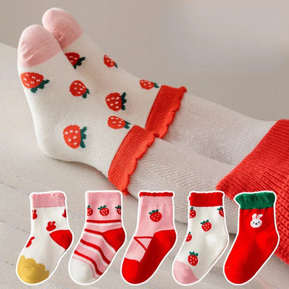5 Pairs of Four-season Baby Socks Spring & Fall Cartoon Kitten Winter Mid-tube Socks Boys and Girls  Socks Toddler - ZOOMNSTORE