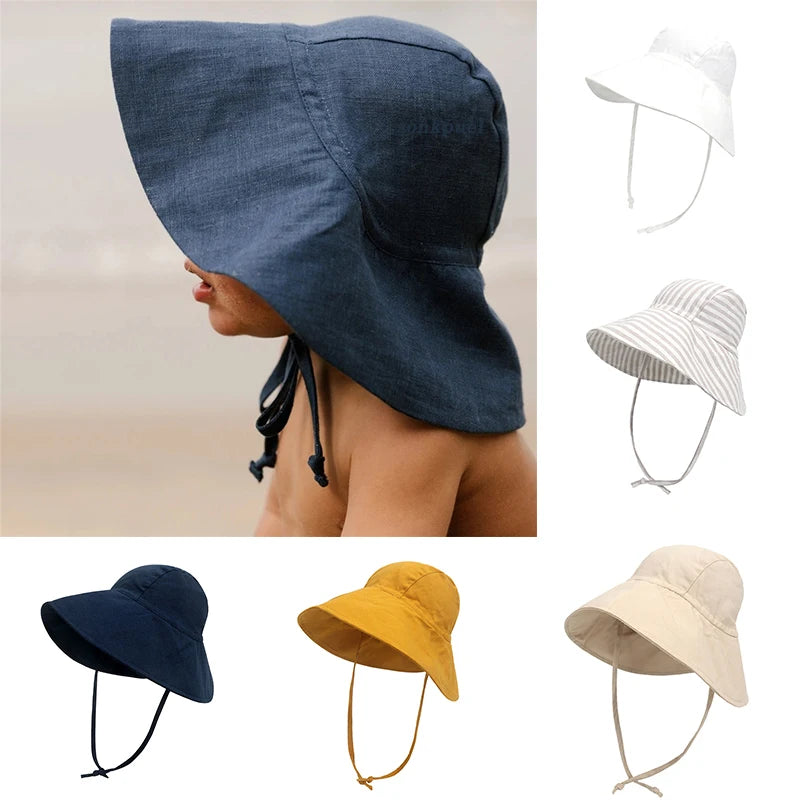Baby SunHat Summer Boys Girls Bucket Hat Kids Cotton UV Travel Hats Child Big Brim Outdoor Beach Caps Fashion Casual Panama Cap - ZOOMNSTORE