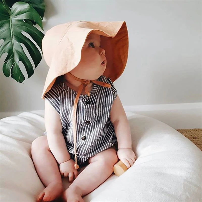 Baby SunHat Summer Boys Girls Bucket Hat Kids Cotton UV Travel Hats Child Big Brim Outdoor Beach Caps Fashion Casual Panama Cap - ZOOMNSTORE