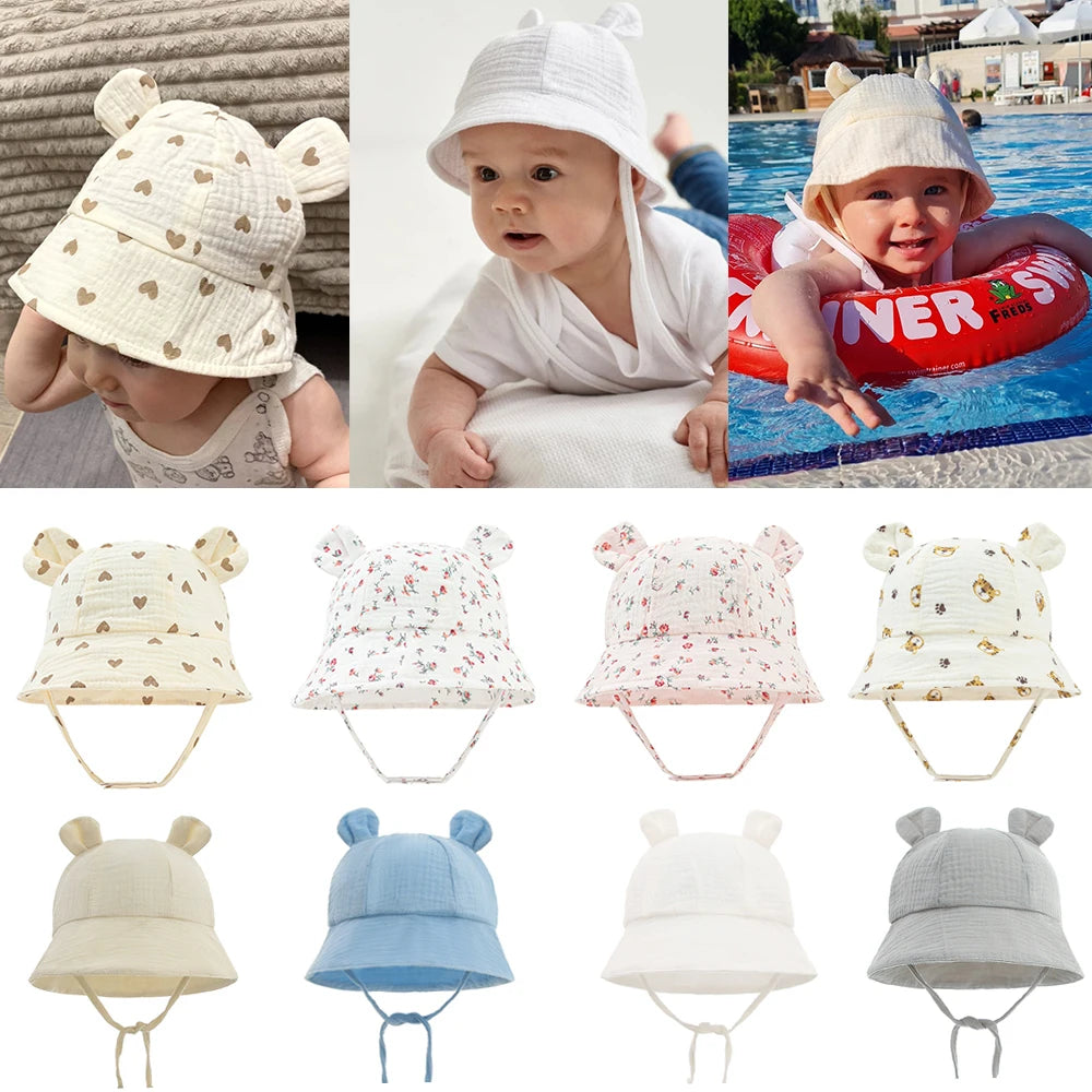 Muslin Cotton Baby Hat Summer Infant Cap Panama for Kids Soft Baby Sun Hats Girls Boys Bucket Hat Accessories Children 3-12M - ZOOMNSTORE