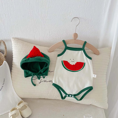 Baby Watermelon Jumpsuit - Lightweight Summer Baby Clothes With Sun Protection Hat - ZOOMNSTORE