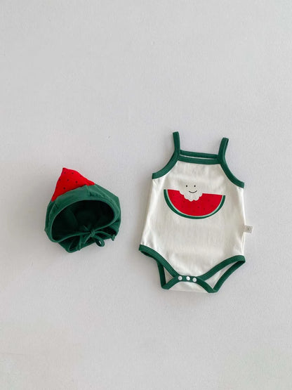 Baby Watermelon Jumpsuit - Lightweight Summer Baby Clothes With Sun Protection Hat - ZOOMNSTORE