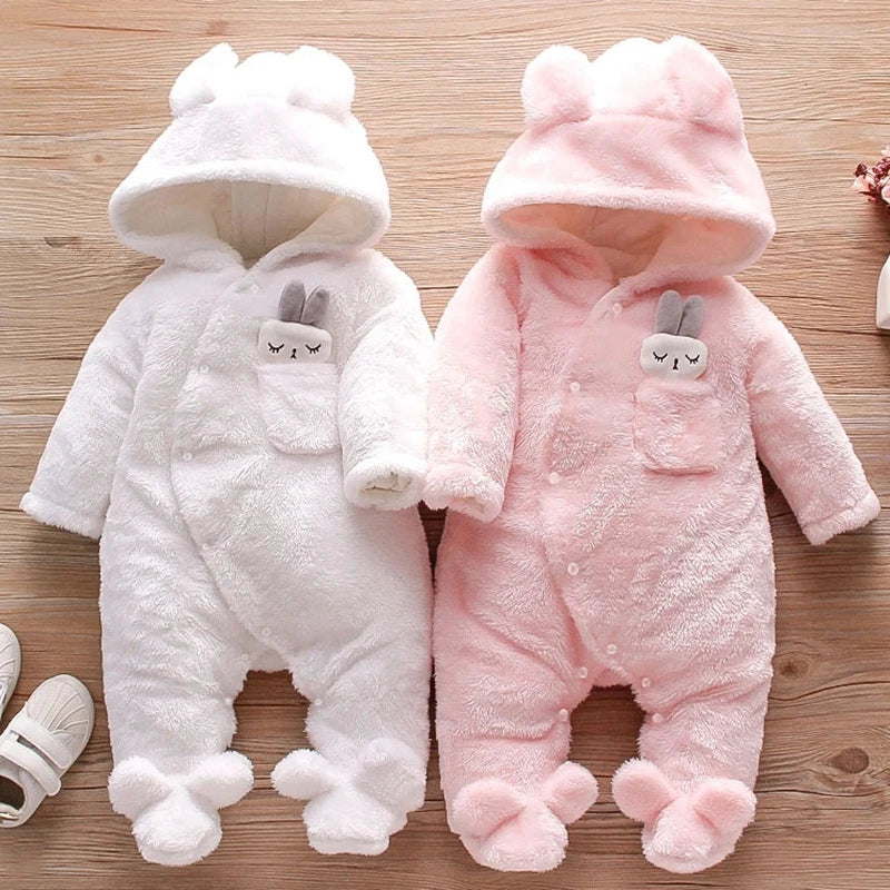 Baby Winter Clothes - Plush Baby Romper With Cute Cartoon Animal Prints For 0-2 Years - ZOOMNSTORE