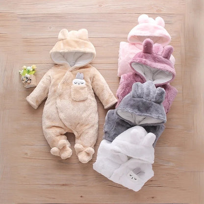Baby Winter Clothes - Plush Baby Romper With Cute Cartoon Animal Prints For 0-2 Years - ZOOMNSTORE