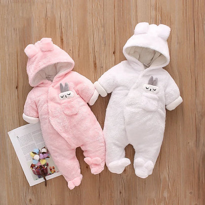 Baby Winter Clothes - Plush Baby Romper With Cute Cartoon Animal Prints For 0-2 Years - ZOOMNSTORE