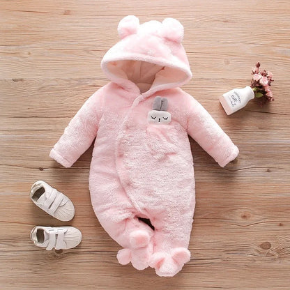 Baby Winter Clothes - Plush Baby Romper With Cute Cartoon Animal Prints For 0-2 Years - ZOOMNSTORE