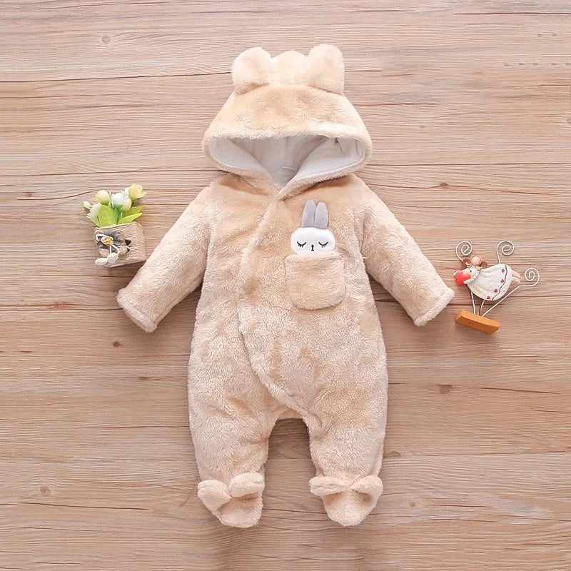 Baby Winter Clothes - Plush Baby Romper With Cute Cartoon Animal Prints For 0-2 Years - ZOOMNSTORE