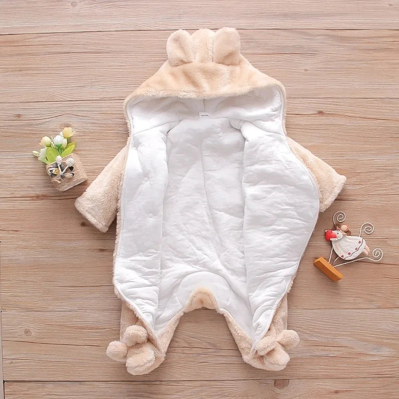 Baby Winter Clothes - Plush Baby Romper With Cute Cartoon Animal Prints For 0-2 Years - ZOOMNSTORE
