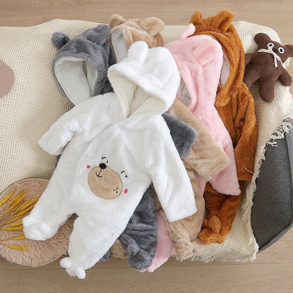 Baby Winter Clothes - Plush Baby Romper With Cute Cartoon Animal Prints For 0-2 Years - ZOOMNSTORE