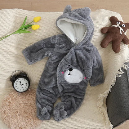 Baby Winter Clothes - Plush Baby Romper With Cute Cartoon Animal Prints For 0-2 Years - ZOOMNSTORE