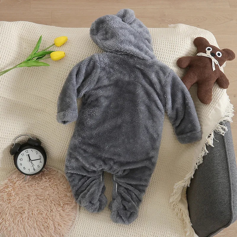 Baby Winter Clothes - Plush Baby Romper With Cute Cartoon Animal Prints For 0-2 Years - ZOOMNSTORE