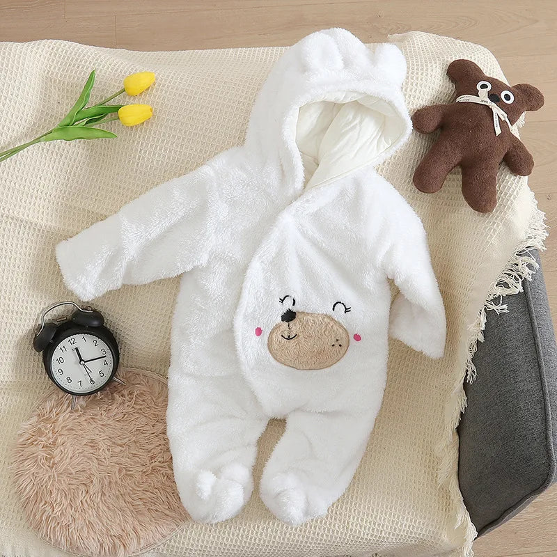 Baby Winter Clothes - Plush Baby Romper With Cute Cartoon Animal Prints For 0-2 Years - ZOOMNSTORE