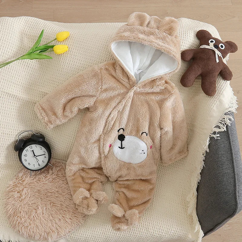 Baby Winter Clothes - Plush Baby Romper With Cute Cartoon Animal Prints For 0-2 Years - ZOOMNSTORE