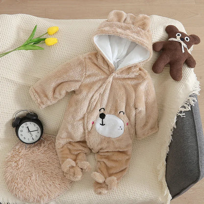 Baby Winter Clothes - Plush Baby Romper With Cute Cartoon Animal Prints For 0-2 Years - ZOOMNSTORE