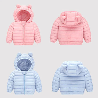 Baby Winter Coat - Lightweight Toddler Down Jacket with Ear Hoodie & Zipper Closure - ZOOMNSTORE