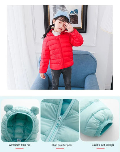 Baby Winter Coat - Lightweight Toddler Down Jacket with Ear Hoodie & Zipper Closure - ZOOMNSTORE