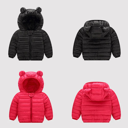 Baby Winter Coat - Lightweight Toddler Down Jacket with Ear Hoodie & Zipper Closure - ZOOMNSTORE