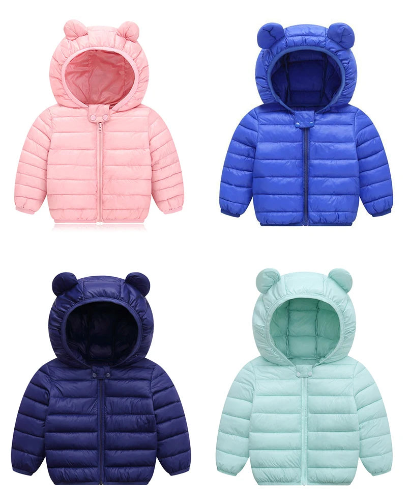 Baby Winter Coat - Lightweight Toddler Down Jacket with Ear Hoodie & Zipper Closure - ZOOMNSTORE