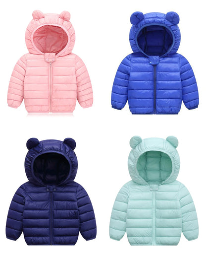 Baby Winter Coat - Lightweight Toddler Down Jacket with Ear Hoodie & Zipper Closure - ZOOMNSTORE
