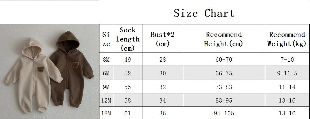 Baby Winter Jumpsuit - Newborn Baby Clothes Cute Bear Hooded Romper 0-2 Years - ZOOMNSTORE