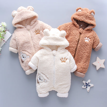 Baby Winter Jumpsuit - Thickened Cartoon Bear Romper For Girls 0-1 Year - ZOOMNSTORE