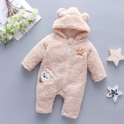 Baby Winter Jumpsuit - Thickened Cartoon Bear Romper For Girls 0-1 Year - ZOOMNSTORE