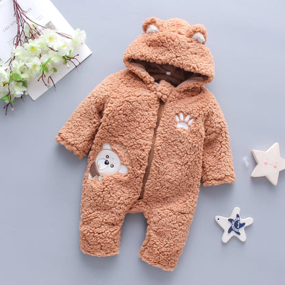 Baby Winter Jumpsuit - Thickened Cartoon Bear Romper For Girls 0-1 Year - ZOOMNSTORE