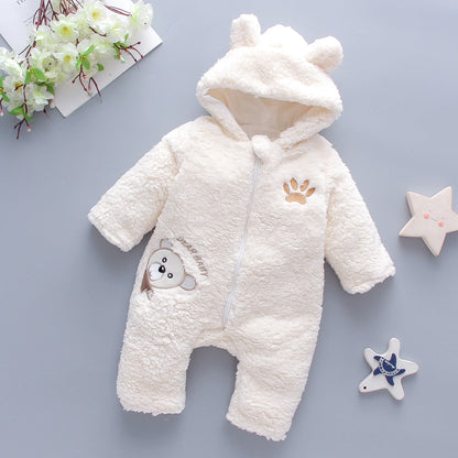 Baby Winter Jumpsuit - Thickened Cartoon Bear Romper For Girls 0-1 Year - ZOOMNSTORE