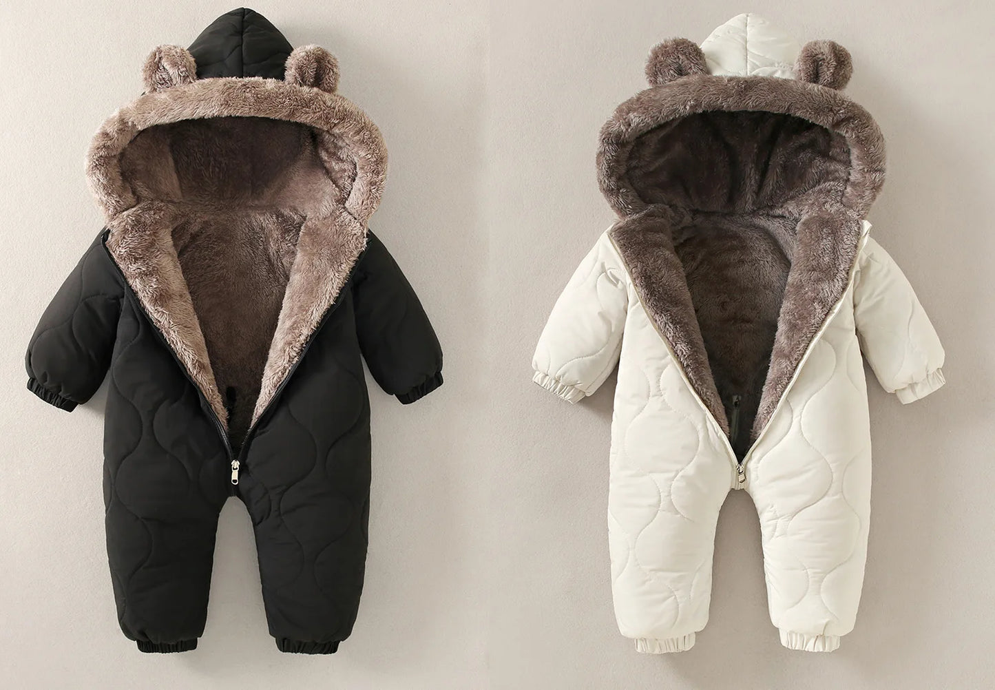 Baby Winter Jumpsuit - Toddler Winter Clothing Hooded Velvet Romper with Fur Lining - ZOOMNSTORE