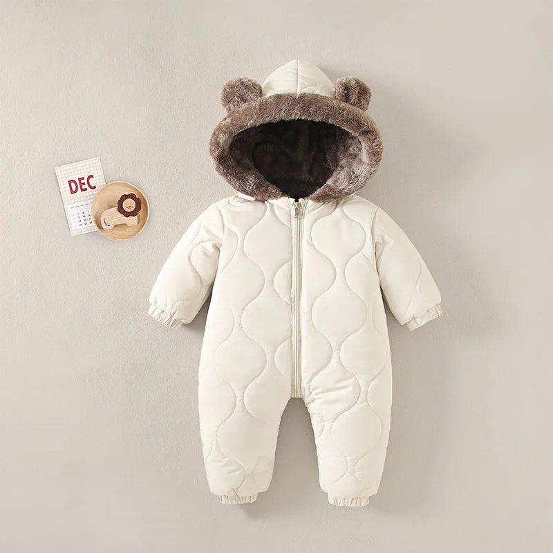 Baby Winter Jumpsuit - Toddler Winter Clothing Hooded Velvet Romper with Fur Lining - ZOOMNSTORE