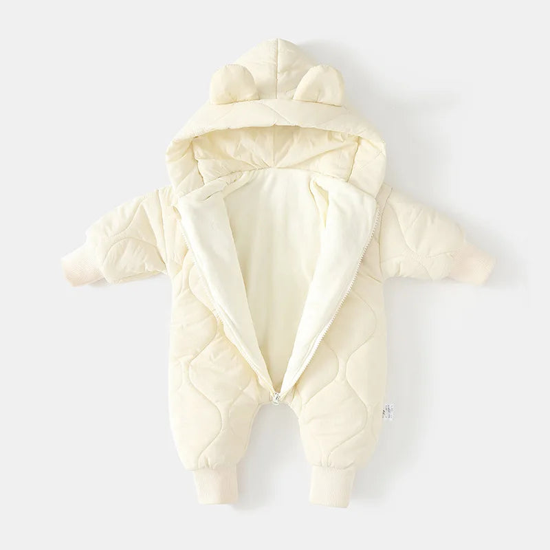 Baby Winter Romper - Fur Lined Cartoon Bear Infant Jumpsuit With Hooded Warm Outfit - ZOOMNSTORE