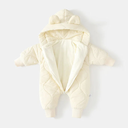 Baby Winter Romper - Fur Lined Cartoon Bear Infant Jumpsuit With Hooded Warm Outfit - ZOOMNSTORE