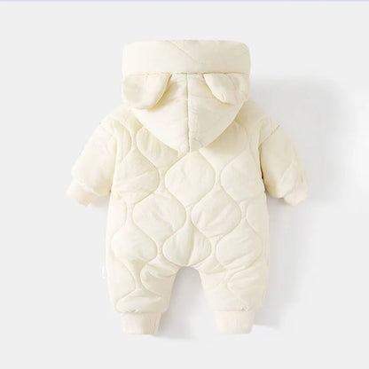 Baby Winter Romper - Fur Lined Cartoon Bear Infant Jumpsuit With Hooded Warm Outfit - ZOOMNSTORE